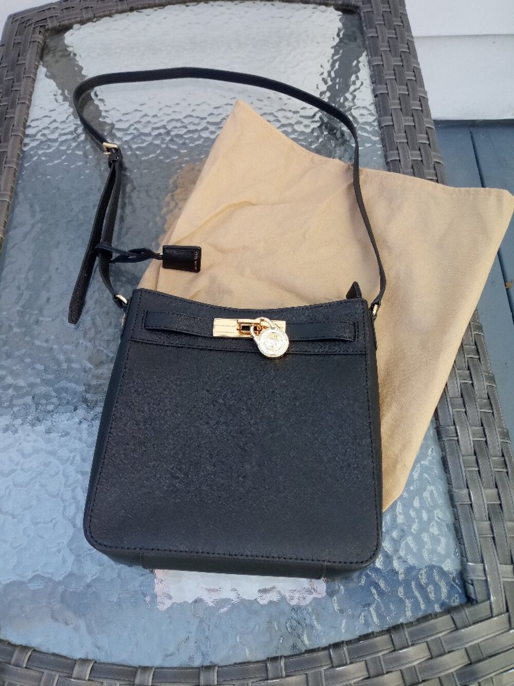 Michael Kors crossbody black leather bag lock key